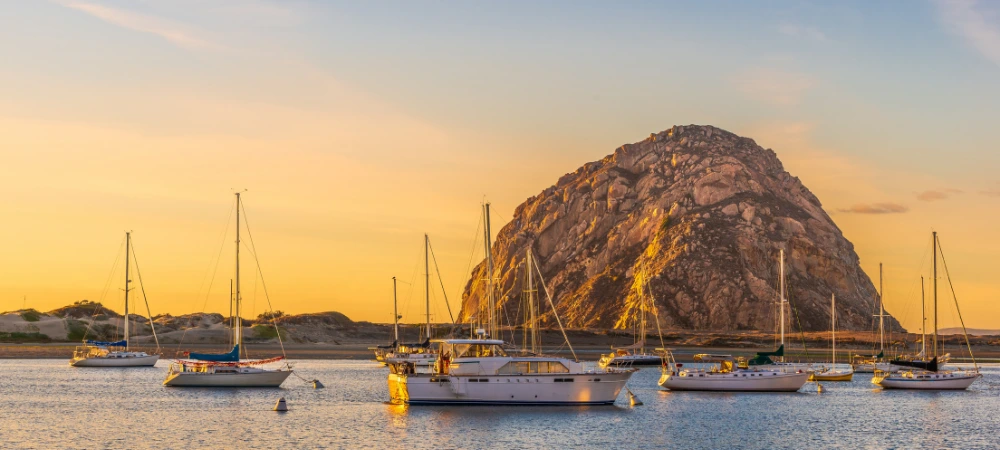 The waterfront of Morro Bay, CA and Morro Rock